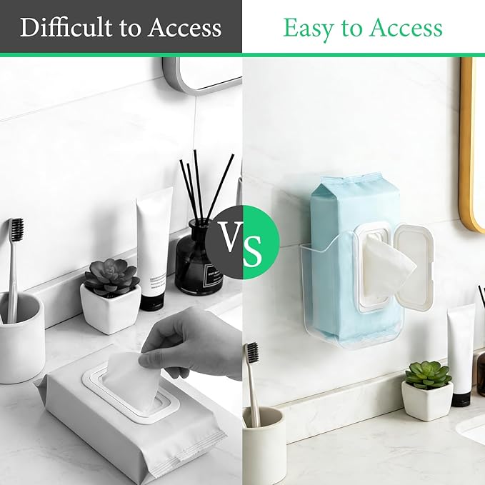 3Pcs Wall-Mounted Wipes Dispenser, Flushable Wipe Holder for Bathroom, Wet Tissue Dispenser Container, Refillable Kitchen Wipes Storage Box for Toilet Bathroom Bedroom (Transparent)