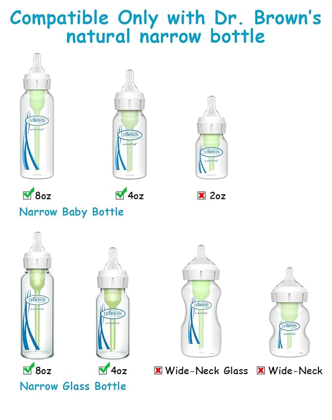 Straw Cup Conversion Kit for Dr Browns Narrow and Narrow Glass Baby Bottles, Spill-Proof Transition Kit with Silicone Straw Nipple, Weighted Straw, Handle, 4 Pack, 8m+