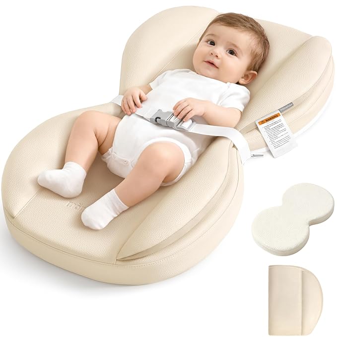 Baby Changing Pad, Waterproof Wipe-Clean PU Leather with High-Density Foam, Non-Slip Contoured Cushioned Edges with Adjustable Safety Strap, for Dresser & Changing Table, 28"×16", Beige