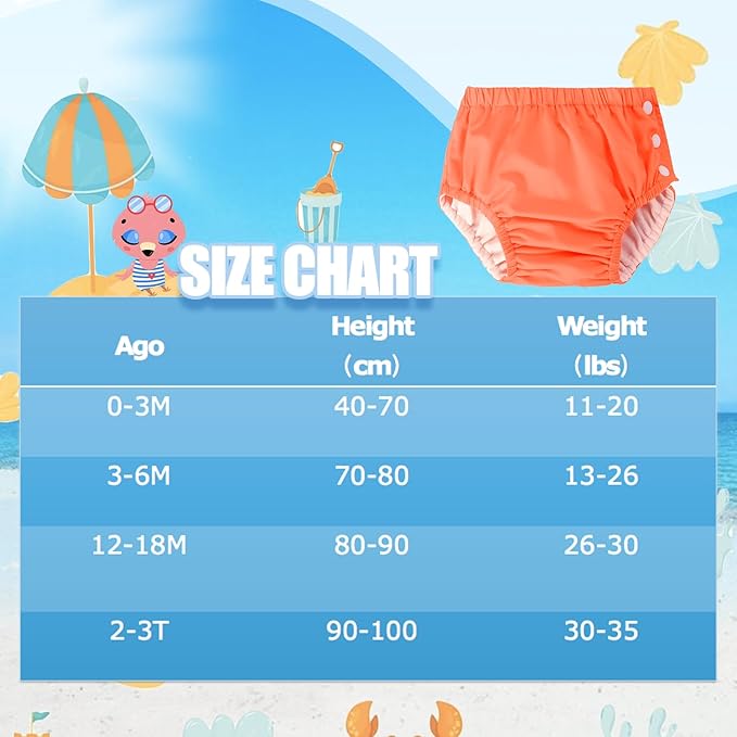 Baby Newborn Reusable Swim Diapers Washable Toddler Unisex Swim Diaper Infant Swimming Diapers (Orange, 0-3 M)