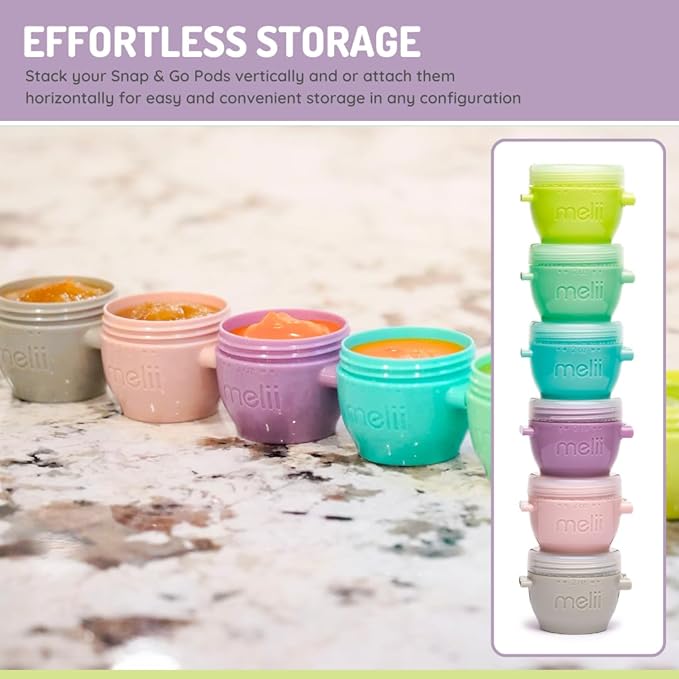melii Snap & Go Baby Food Storage Containers |12 Pack 2 oz, Stackable Freezer Containers with Airtight Lids, BPA-Free, Reusable Snack Cups for Purees, Meal Prep & On-the-Go