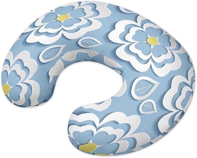 Nursing Pillow Cover Stretchy，Breastfeeding Pillow Slipcover for Baby Boys & Girls,Nursing Pillow Case for Newborn，Soft Fabric Fits Snug On Infant, Washable & Breathable,White Flower Leaf