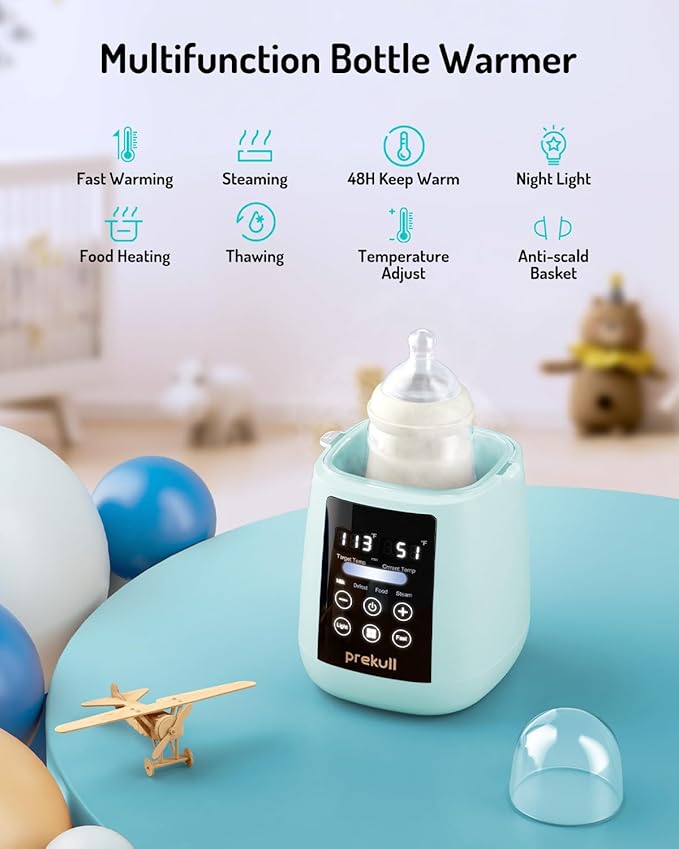 Bottle Warmer, prekull Fast Baby Bottle Warmer for Breastmilk, Formula with Accurate Temp Control, 48H Thermostat Baby Milk Warmer with Thaw, Night Light, Bottle Warmers for All Bottles (Green)