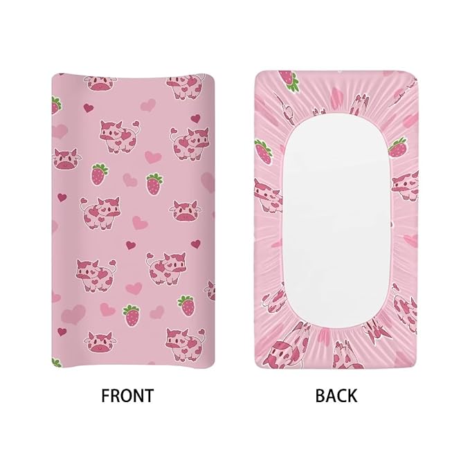 Cow Strawberry Baby Changing Pad Cover Infant Newborn Pink Changing Table Cover Diaper Table Change Mat Sheet Cover for Girls