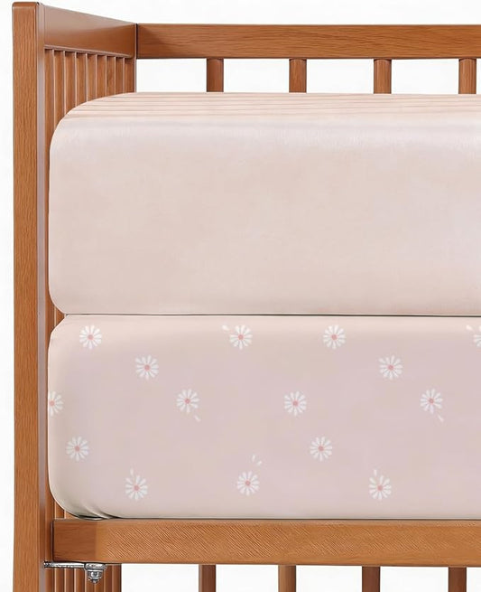 2-Pack Mini Crib Sheets Fitted - Pack N Play Sheets for Pack and Play Mattress - Stretchy Soft Microfiber Playard Bedding - Mini Toddler Bed Cover for Boys and Girls - Oeko-Tex - 38 x 24in, Daisy's