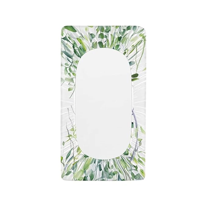 Baby Stretchy Changing Pad Cover, Breathable Changing Pad Cover for Infants and Toddles, Green Leaves Print 16 * 32 Inches