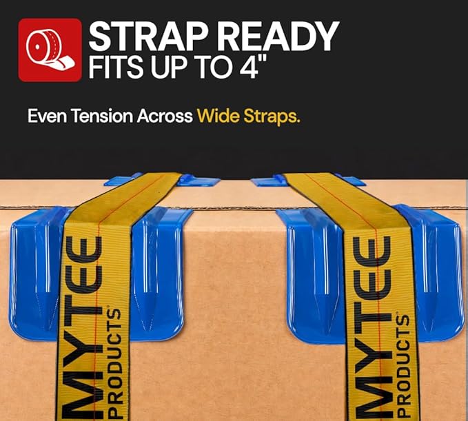 Mytee Products 20 Pack Blue Flatbed Edge Protectors w/Carrying Case & Webbing Handle - 8"x8"x10" Plastic V Shaped Corner Protectors for Cargo Loads & Tie Down Strap Guard - Fit 1 Strap Up to 4"