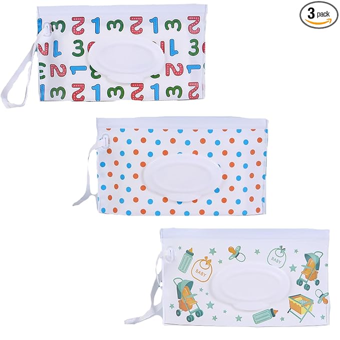 3 Pack Baby Wipes Dispenser,Reusable Portable Wipe Holder,Travel Wipes Pouch Baby Wipes Containe,Wet Wipe Bag for Baby or Personal