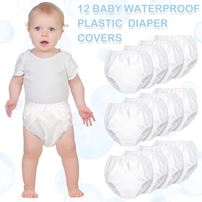 Funtery 12 Packs Waterproof Plastic Pants for Toddlers Reusable Diaper Covers Unisex Baby Potty Training Underwear Covers