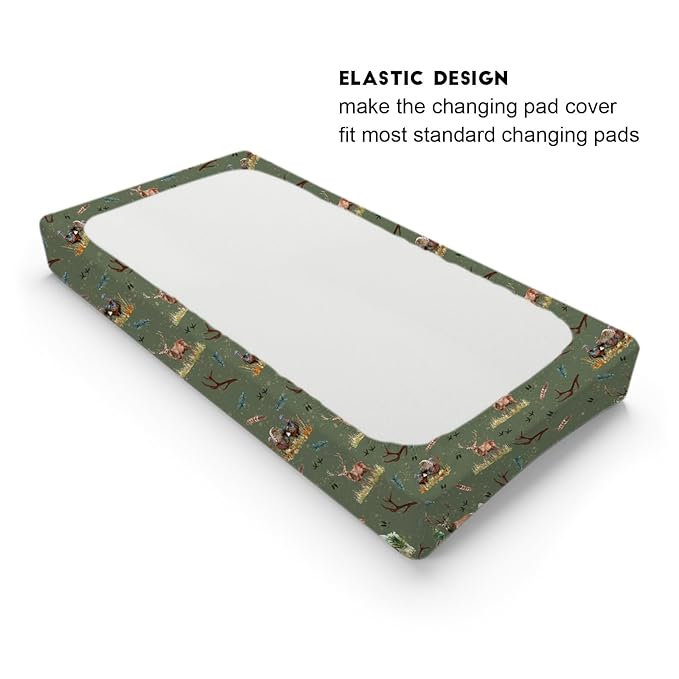 Vintage Deer Hunting Baby Changing Pad Covers for Boy Girl 32''x16'' Turkey Hunting Unisex Fitted Changing Table Sheets Wild Animals Hunter Comfort Soft Breathable Nursery Diaper Change Table Mats