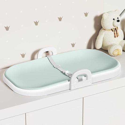 Xaproo Baby Changing Pad, Soft EVA Wipeable Diaper Changing Pad with Adjustable Crib Clips, Non-Slip Changing Table Pad with Safety Strap & Side Handles, Fits Cribs, Dressers & Changing Tables, Green