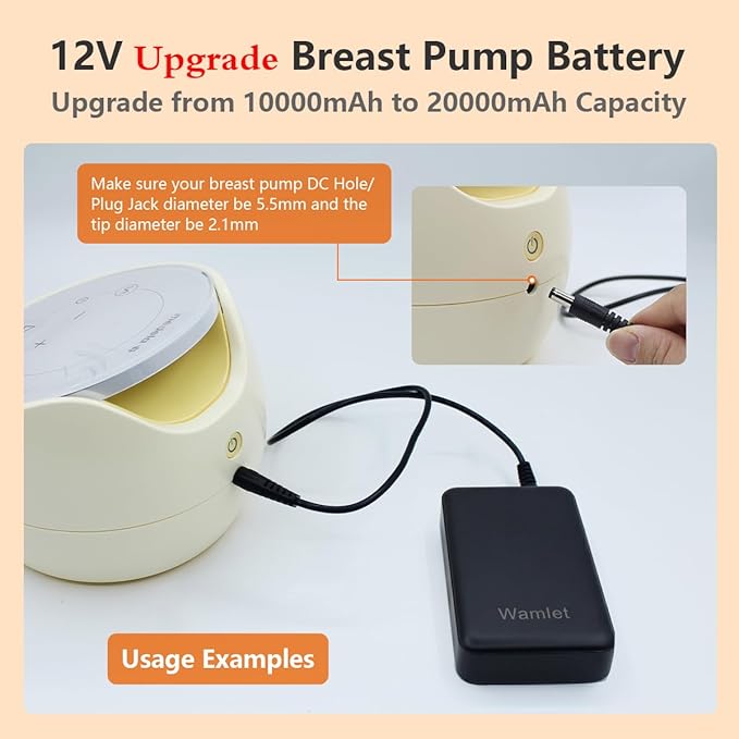 12v Portable Breast Pump Battery and Charger for Medela Sonata,Freestyle,Spectra S1 S2 9Plus and Lactina Hygeia EnJoye (Black, 20000mAh)