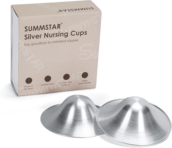 Original Silver Nursing Cups, 2 Pack Soothies Shields for Breastfeeding Newborn, Essentials, 100% Natural Safe Material for Nipple Protect and Soothe, 1 Pair Silver Shield - L