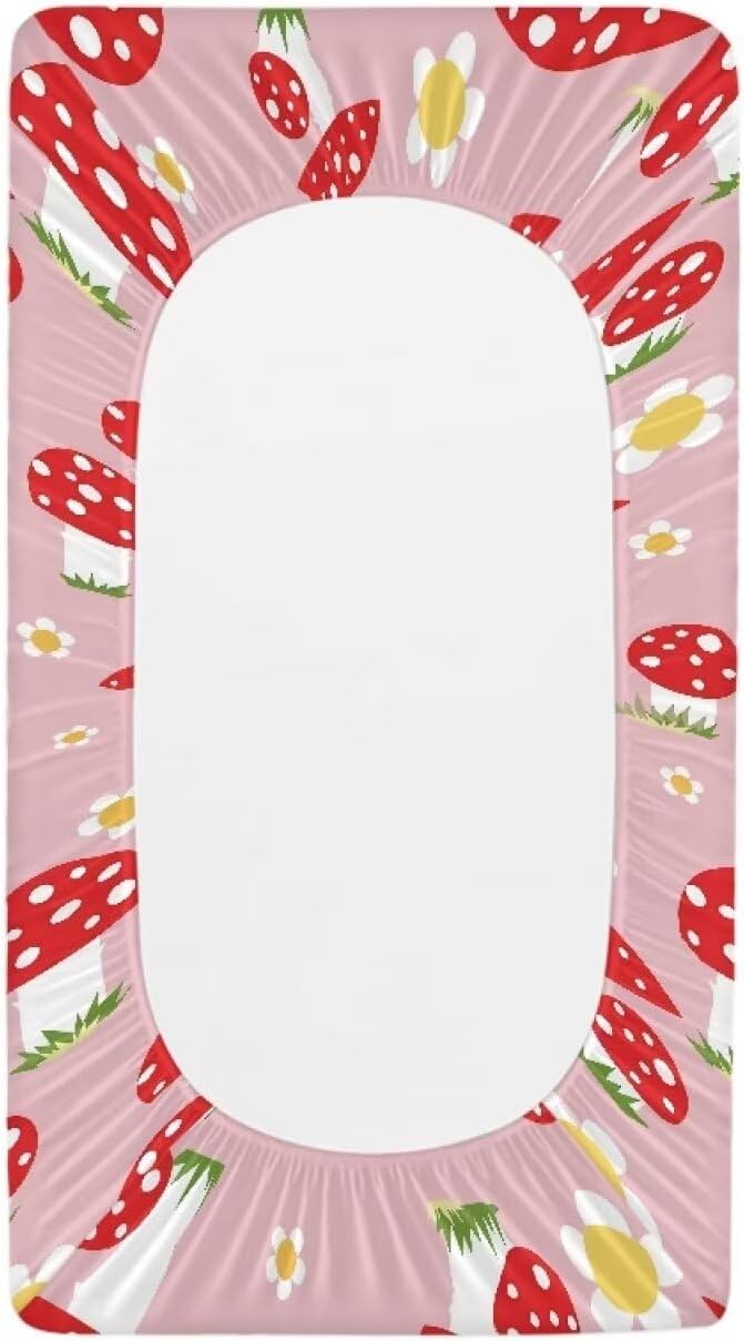 Mushroom Changing Pad Cover Waterproof Stretchy Baby Changing Table Cover Comfy Cozy Universal Tray Table Mat Fit 32"x16" Contoured Pad