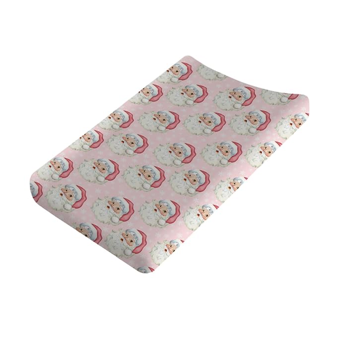 Cute Merry Christmas Santa Claus Changing Pad Covers Xmas Winter Snowflakes Pink Diaper Change Table Cover Sheets for Boys Girls Soft Stretchy Baby Diaper Changing Mats Cover 32''x16''