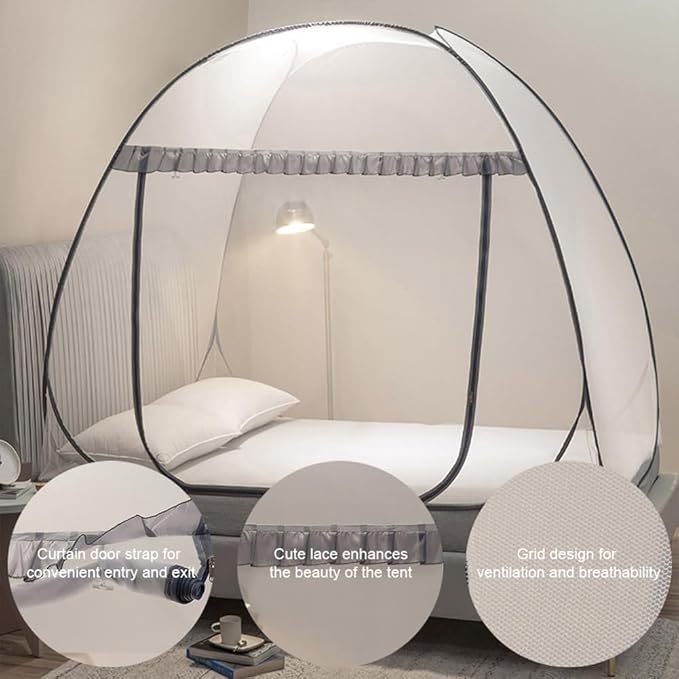 Pop Up Mosquito Net for Bed, Portable Camping Travel Mosquito Netting Bed Tent, Canoy Bed Tent Suit for Twin Full Queen King Size Bed, Mosquito Net Tent for Kids Girls Boys Bedroom
