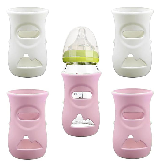 4 Pack Silicone Sleeves for Avent Natural Glass Baby Bottles, Anti Breakage Baby Bottle Holder, Compatible with Philips Avent Glass Natural Baby Bottle, BPA Free (Pink White, 8 OZ)