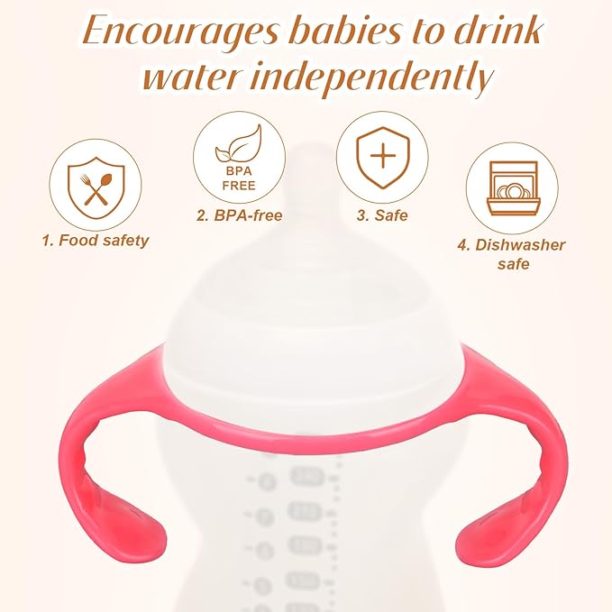 4pcs Baby Bottle Handles for Tommee Tippee, Ergonomic Non-Slip Grip BPA-Free Bottle Holder for Newborn Infant Hands Free Feeding (Pink)