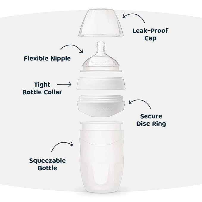 Tiny Twinkle Silicone Baby Bottle with Comfort Grip and Soft Flexible Nipple - Squeezably Soft Baby Bottles for Newborn and Up (Mint, 6 Ounce - 3 Pack)