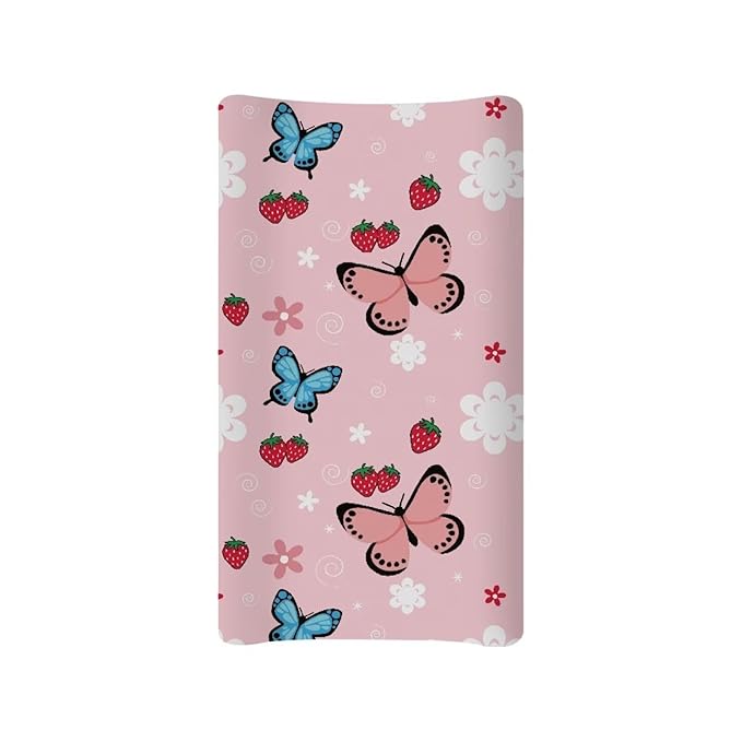 ZDCUSTOM Pink Butterfly Diaper Changing Pad Cover for Girls, Soft Changing Station Covers, Changing Pad Sheets, Stretchy Changing Pad Covers Washable
