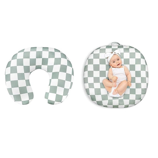 Nursing Pillow Cover and Newborn Lounger Cover, Soft Comfortable Slipcover for Baby Girl Boys, Green Checkerboard, Lounger Not Included