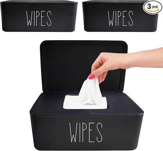 Moorfowl 3 Pack Baby Wipes Dispenser Flushable Wipe Holder,7.28" L x 4.80" W x 2.75" H, Sleek Bathroom Decor Baby Registry Essential (Black)