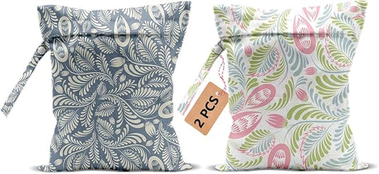 2Pcs Plant Wet Bags 12x10 Inch, Leaves Waterproof Travel Laundry Bags, Washable Reusable Wet Dry Bag for Swimsuit Pool Beach Diapers Dirty Yoga Gym Clothes, Plant Gifts for Women Friend Travelers