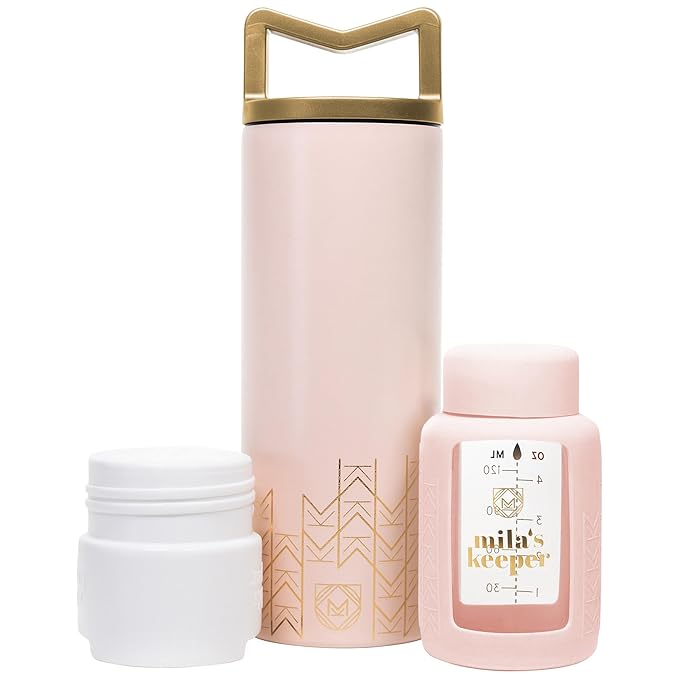 Mila's Keeper Portable Insulated Breast Milk Cooler Set | 20 Hr Storage | Cooler, Breast Milk Storage Bottle & Ice Pack for Travel | Fits Leading Pumps | Standard Neck Pink Sands