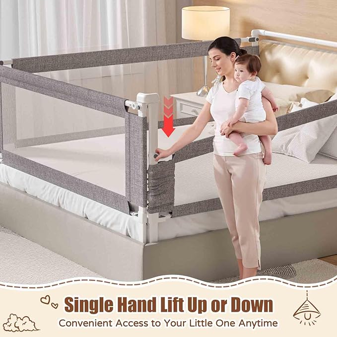 Bed Rail for Toddlers,1-Piece Height Adjustable Bed Guard Rail for Toddlers, Kids Safety Guard Rails for Twin Full Queen King Size (Gray, 1 Piece Side:70.8")