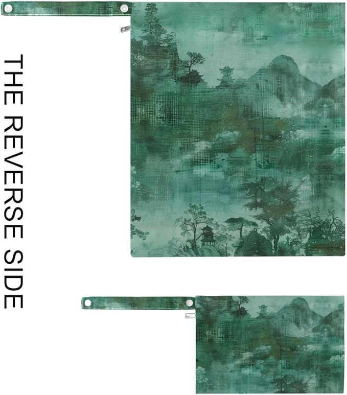 Green Chinese Style Landscape Painting waterproof wet diaper bag 2 Pack travel essentials for baby with handles for pool, beach