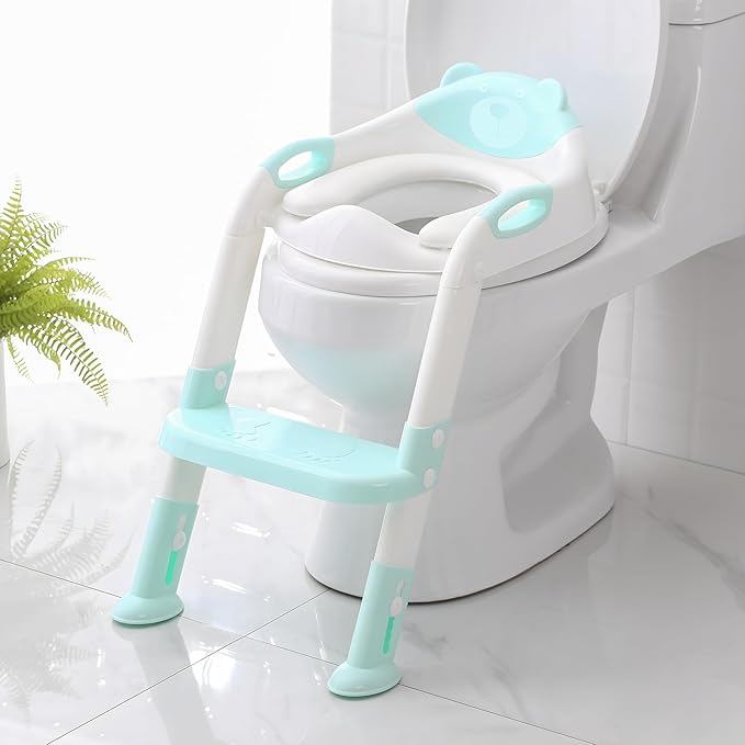 Potty Training Seat with Step Stool Ladder, SKYROKU Potty Training Toilet for Kids Boys Girls Toddlers - Comfortable Safe Potty Seat with Anti-Slip Pads Ladder（8838 Blue）