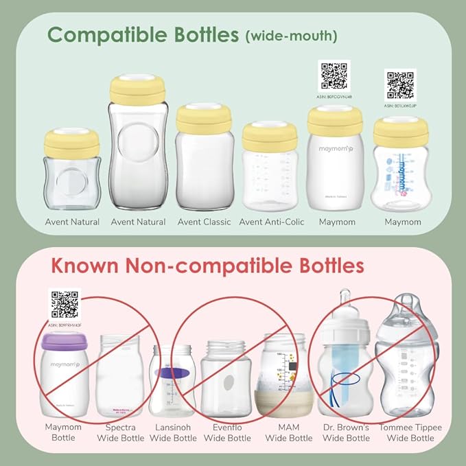 Maymom Screw Lids Aka Travel Caps With Rewritable Sealing Disc Compatible with Avent, Maymom Wide Mouth Bottles; Cap Replace Avent Natural Bottle Sealing Ring and Sealing Disc, 4pcs. (Yellow)