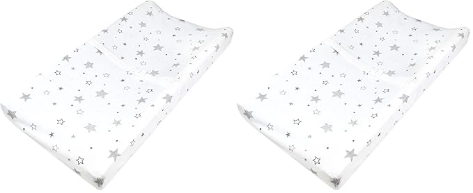 TL Care Printed 100% Cotton Knit Fitted Contoured Changing Table Pad Cover - Compatible with Mika Micky Bassinet, Super Stars, for Boys and Girls (Pack of 2)
