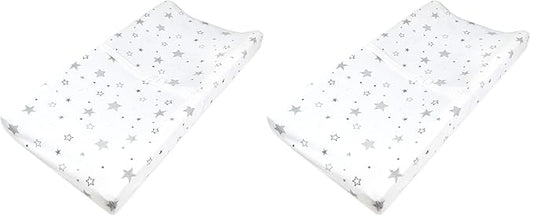 TL Care Printed 100% Cotton Knit Fitted Contoured Changing Table Pad Cover - Compatible with Mika Micky Bassinet, Super Stars, for Boys and Girls (Pack of 2)