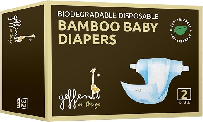 Geffen Baby - Biodegradable Bamboo Baby Diapers, Size 2, 32-Pack | Naturally Hypoallergenic, Super Absorbent & Eco-Friendly | Ideal for Sensitive Skin | Made from Bamboo Viscose Fiber