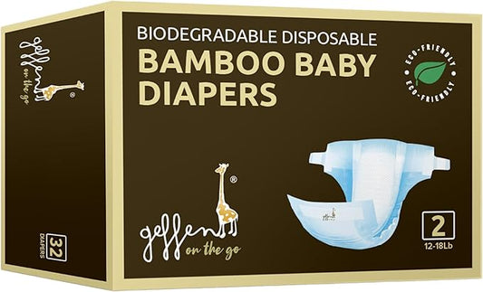 Geffen Baby - Biodegradable Bamboo Baby Diapers, Size 2, 32-Pack | Naturally Hypoallergenic, Super Absorbent & Eco-Friendly | Ideal for Sensitive Skin | Made from Bamboo Viscose Fiber