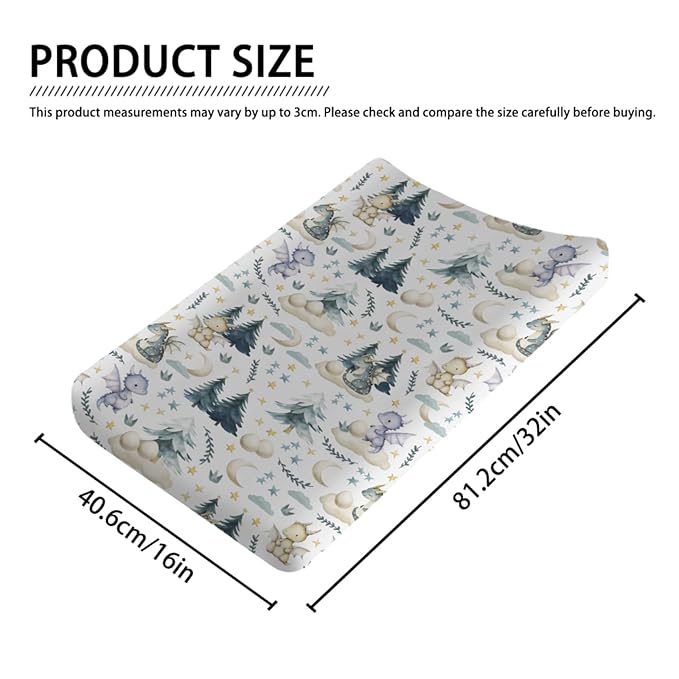 Fairytale Dragons Baby Changing Table Pad Covers Boy Girl 32''x16'' Cute Dragons Eggs Moon Stars Trees Fitted Diaper Change Table Mats Dreamy Animal Soft Breathable Nursery Cradle & Bassinet Sheets