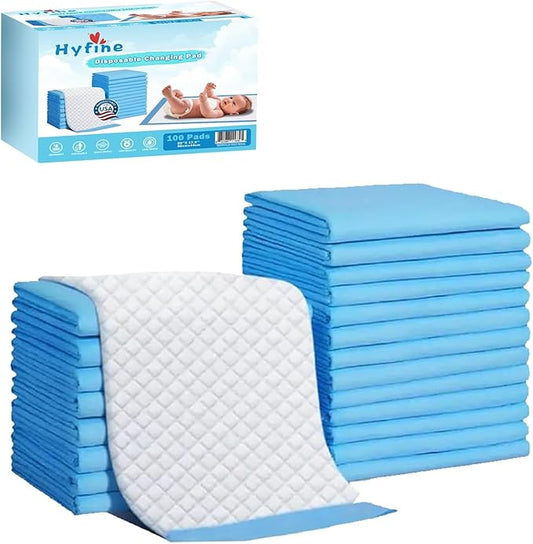 100 Pack Disposable Changing Pad, Waterproof Baby Disposable Underpads, Super Soft, Ultra Absorbent Diaper Changing Liners Baby Change Mats (13x18 inch)
