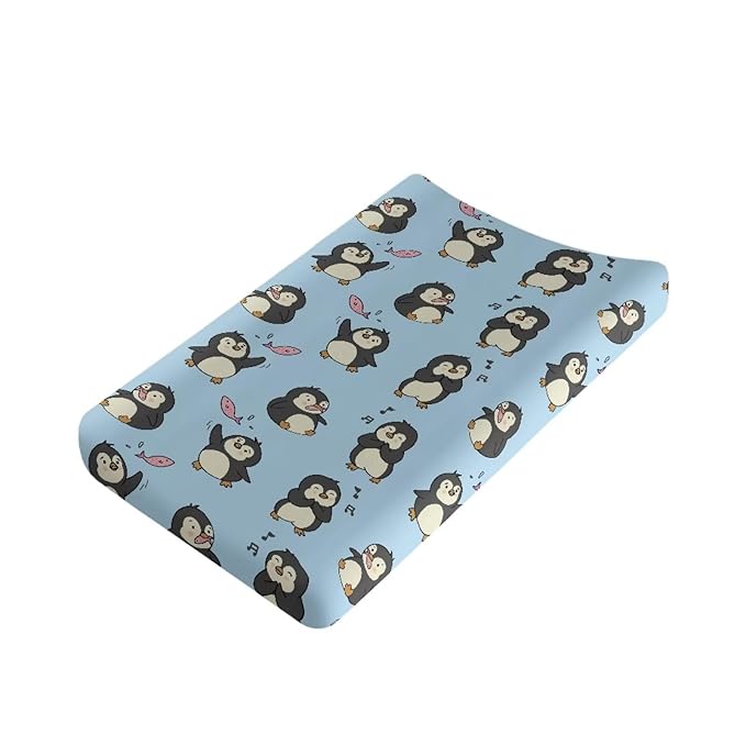 ZDCUSTOM Penguin Pattern Changing Pad Cover for Baby Girls Boys Changing Pad Cover for Baby Girls Boys Stretchy Changing Pad Covers Soft & Breathable