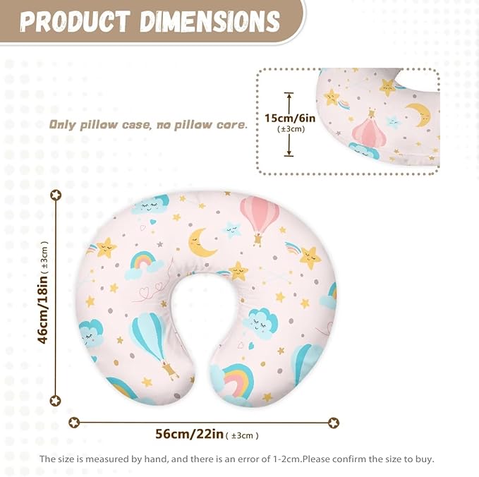 Hot Air Balloon Patterned Nursing Pillow Cover for Newborn Mothers, Specifically Designed for Original Breastfeeding Support Pillow Pink，Cartoon Clound Stars Moon(Cover Only)
