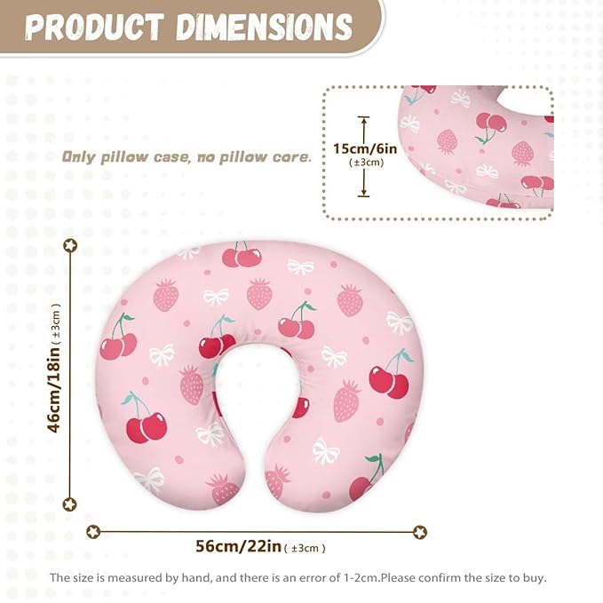 Cherry and Pink Strawberry Nursing Pillowcase Newborn U-Shaped Breastfeeding Pillowcase Cushion Cover Stretchy Replaceable Pillow Cover Slipcover