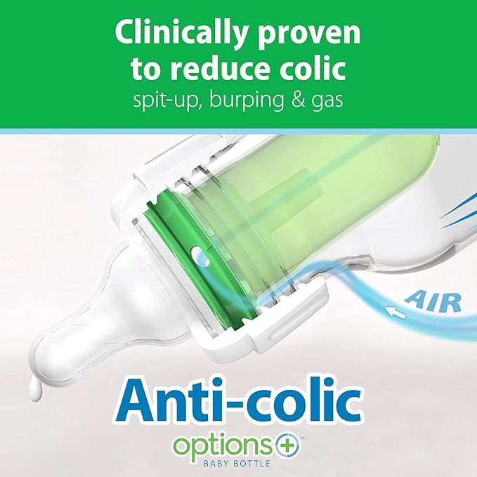 Dr. Brown's Anti-Colic Options + Narrow Glass Baby Bottle with Level 1 Slow Flow Nipple, BPA-Free, 0m+, 4 oz/120mL, 4-Pack + 8oz/250mL, 4-Pack