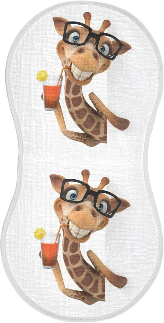 Fun Giraffe Hold Lemonade Cup Muslin Burp Cloths for Baby 1 Pack Soft 100% Cotton Baby Washcloths Bibs for Boy Girl