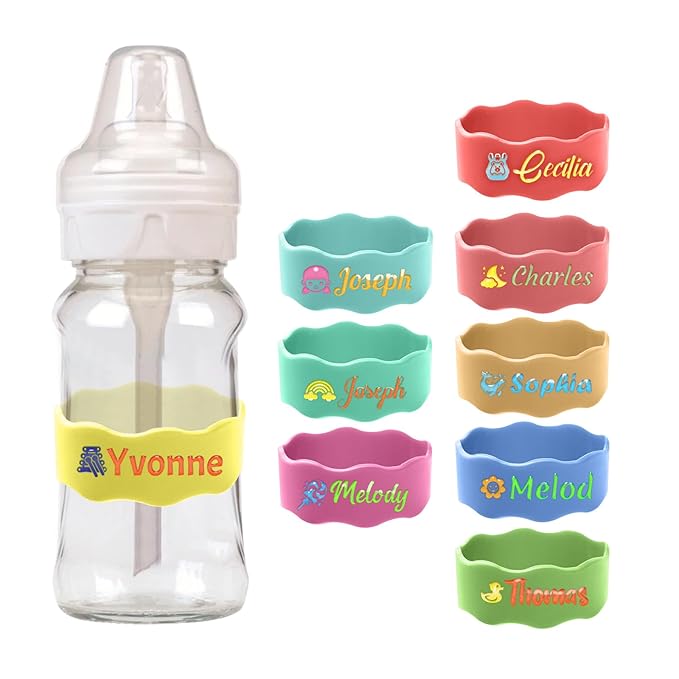 Custom Baby Bottle Labels, Personalized Baby Pacifier Silicone Cup Bands, Dishwasher Safe Reusable, Daycare Engraved Name Tags, Personalized Bottle Label Bands
