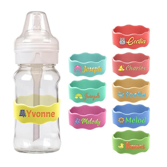 Custom Baby Bottle Labels, Personalized Baby Pacifier Silicone Cup Bands, Dishwasher Safe Reusable, Daycare Engraved Name Tags, Personalized Bottle Label Bands