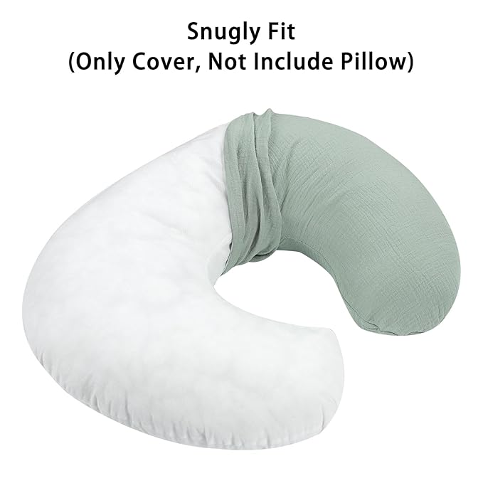 DILIMI Muslin Nursing Pillow Cover 2 Pack, Removable Nursing Cover for Breastfeeding Pillows, Ultra Soft Comfortable Slipcover for Baby Girl and Boy, Green and Checkered