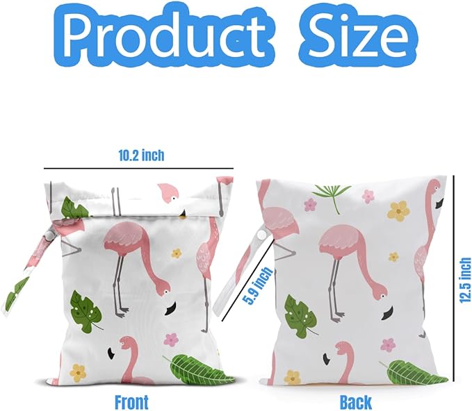 Wet Dry Bag, Wet Bag for Swimsuit, Travel, Beach, Pool, Diapers, Dirty Yoga Gym Clothes, Makeup Bag, Pink Flamingos Summer Vacation Essentials