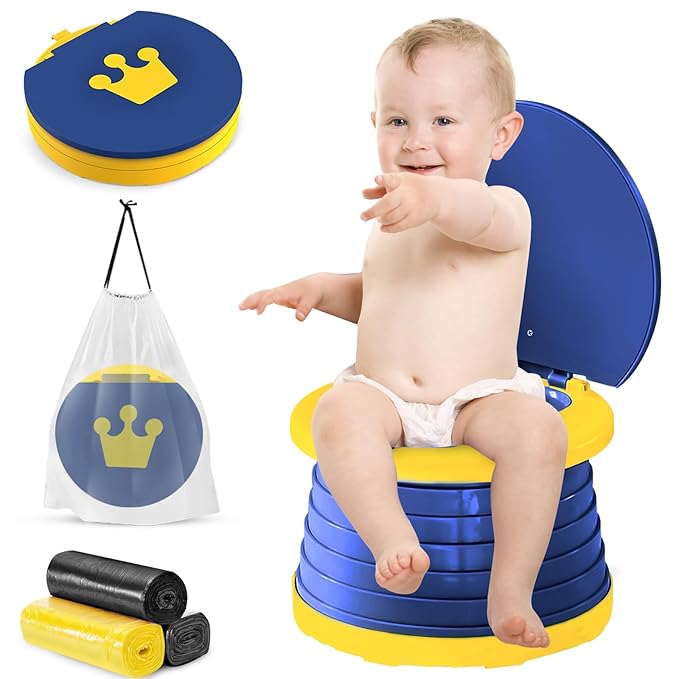 Travel Potty for Toddler, Portable and Foldable Toilet, Apply to Seat Emergency Toilet for Car, Camping, Outdoor, Indoor with 3 Rolls Bag(Blue)