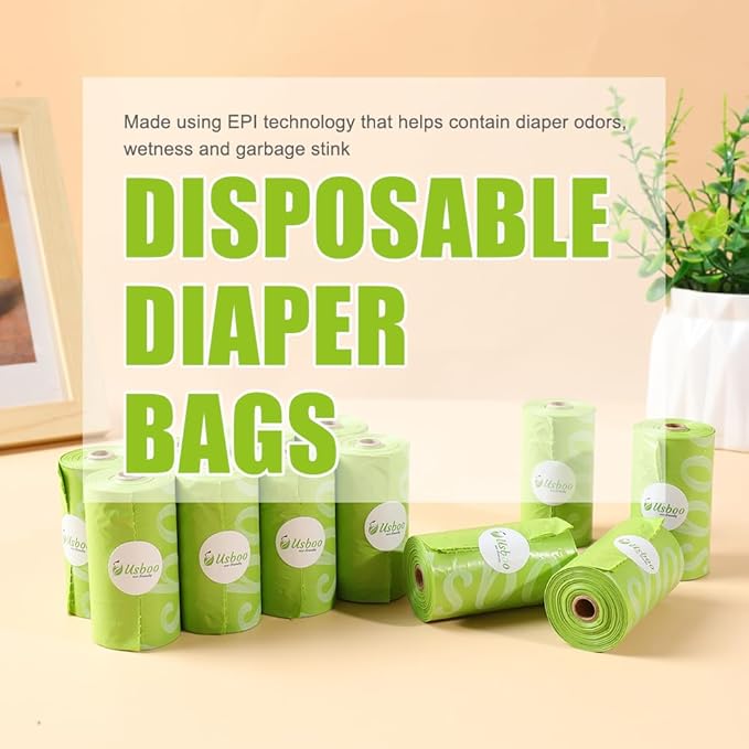 Diaper Bags Disposable for Baby, 12 Refill Rolls/180 Bags OXO-Biodegradable Waste Bags,Dirty Disposable Diaper Bags,Diaper Trash Bags,Green