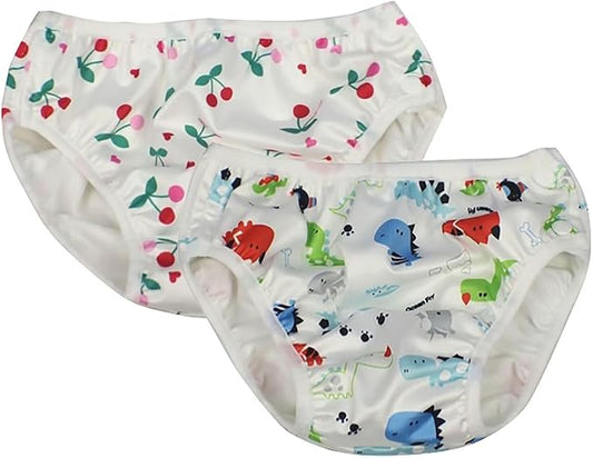 Baby Kids Swim Nappies Cover Diaper Swimming Trunks Middle-Waisted Swimming Training Pants (6-12 Months,Cherry+Dinosaurs)